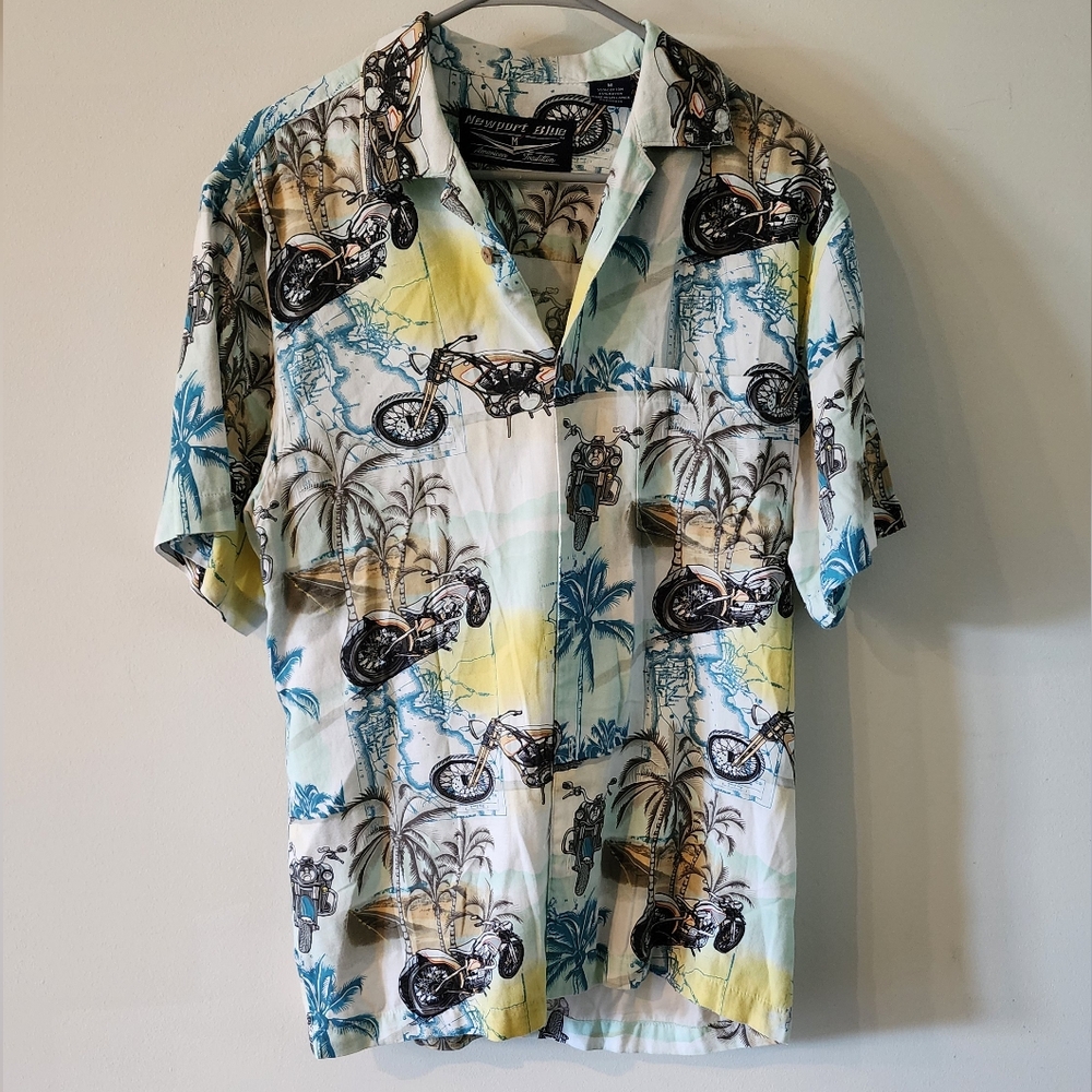 NEWPORT BLUE Motorcycle Hawaiian Shirt Mens Size M